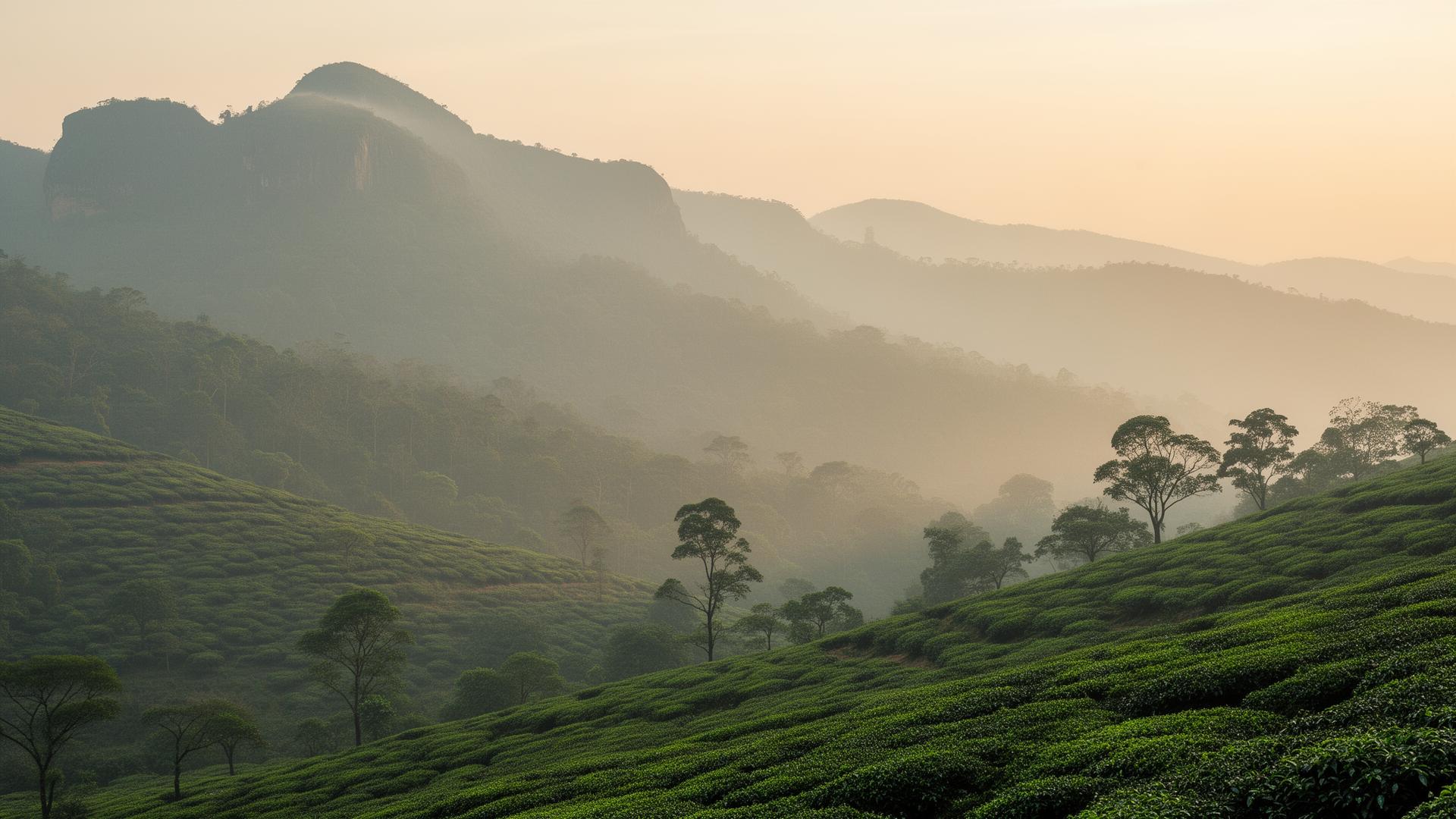 Misty Kolli Hills coffee plantation slopes at sunrise